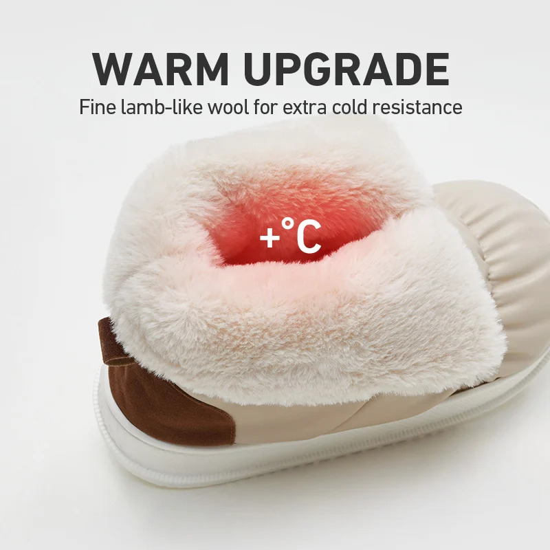 UTUNE High Snow Boots Women Men Warm Outside Shoes Thick Plush Platform Slippers Waterproof PU Outdoor Street Fashion Flats Boot