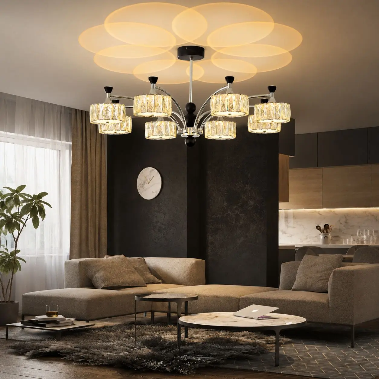 Light Luxury Crystal Chandelier Elegant Living Room Main Lamp New Italian Simple Atmosphere Bedroom Pendant Light Changeable