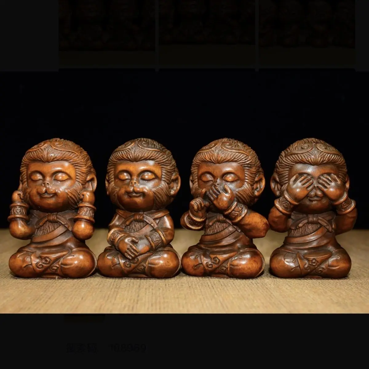 Hand Carved Wood Four postures monkeys Statue Figurine Desktop Ornaments Home Decoration