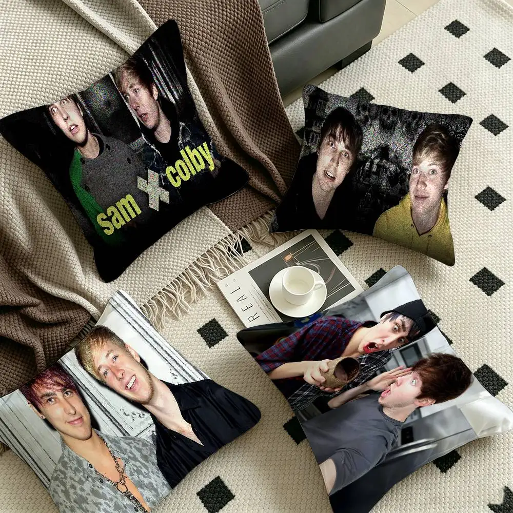 S-Sam And Colby XPLR Pillow Covers Cartoon Sofa Decorative Home Double-sided Printing Short Plush Cute Cushion Cover