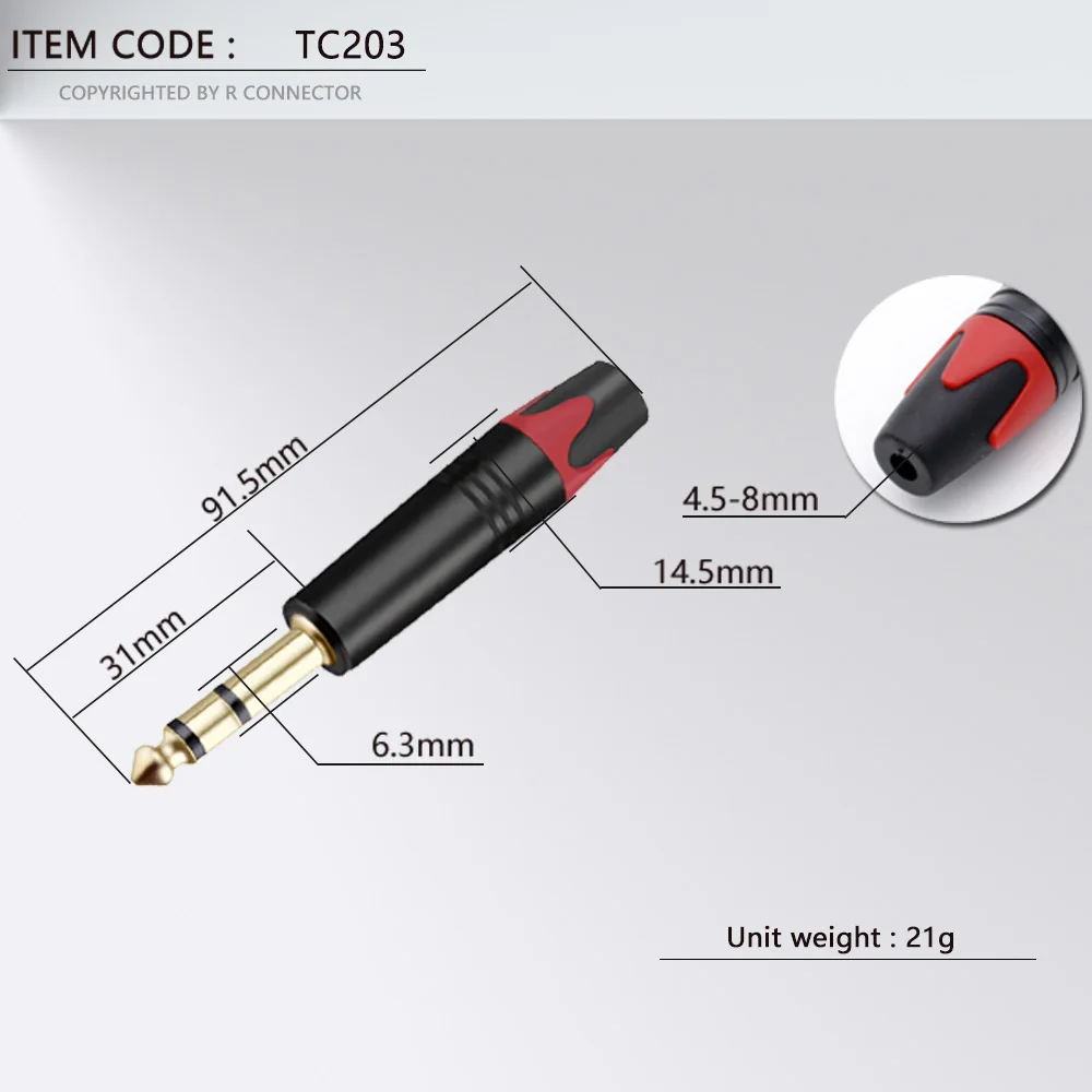 2pcs TS TRS Plug 6.35mm Jack Plug Audio Connector 6.35mm Mono/Stereo Straight Male Amplifier Microphone