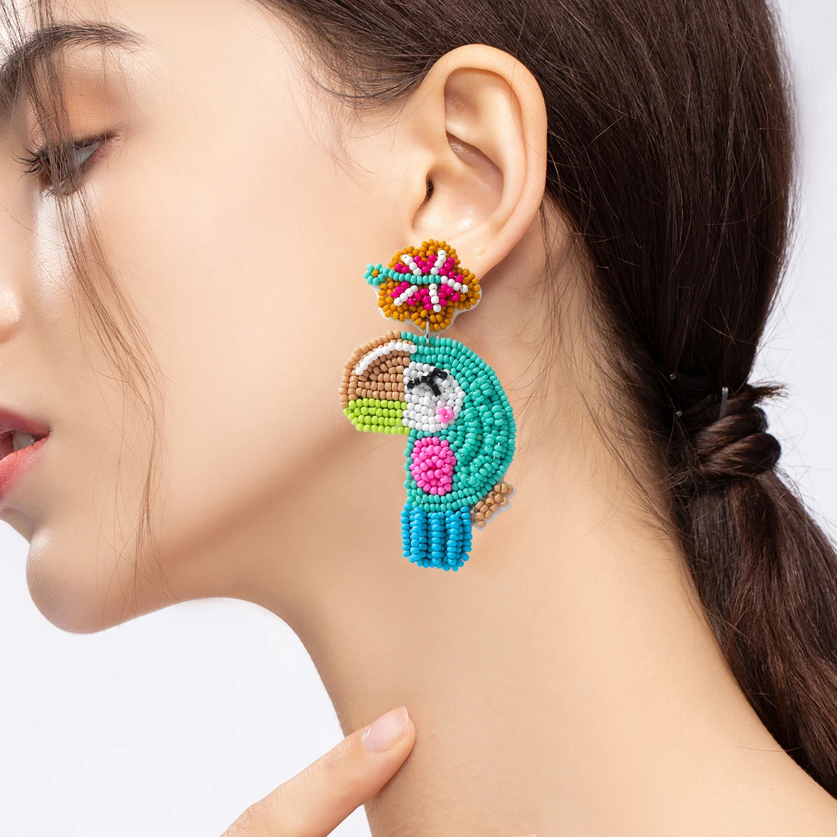 Bohemia Handmade Rice Beads Bird Earrings For Women Colorful Beaded Animal Creative Jewelry Summer Vacation Vintage Accessories - Detail 1