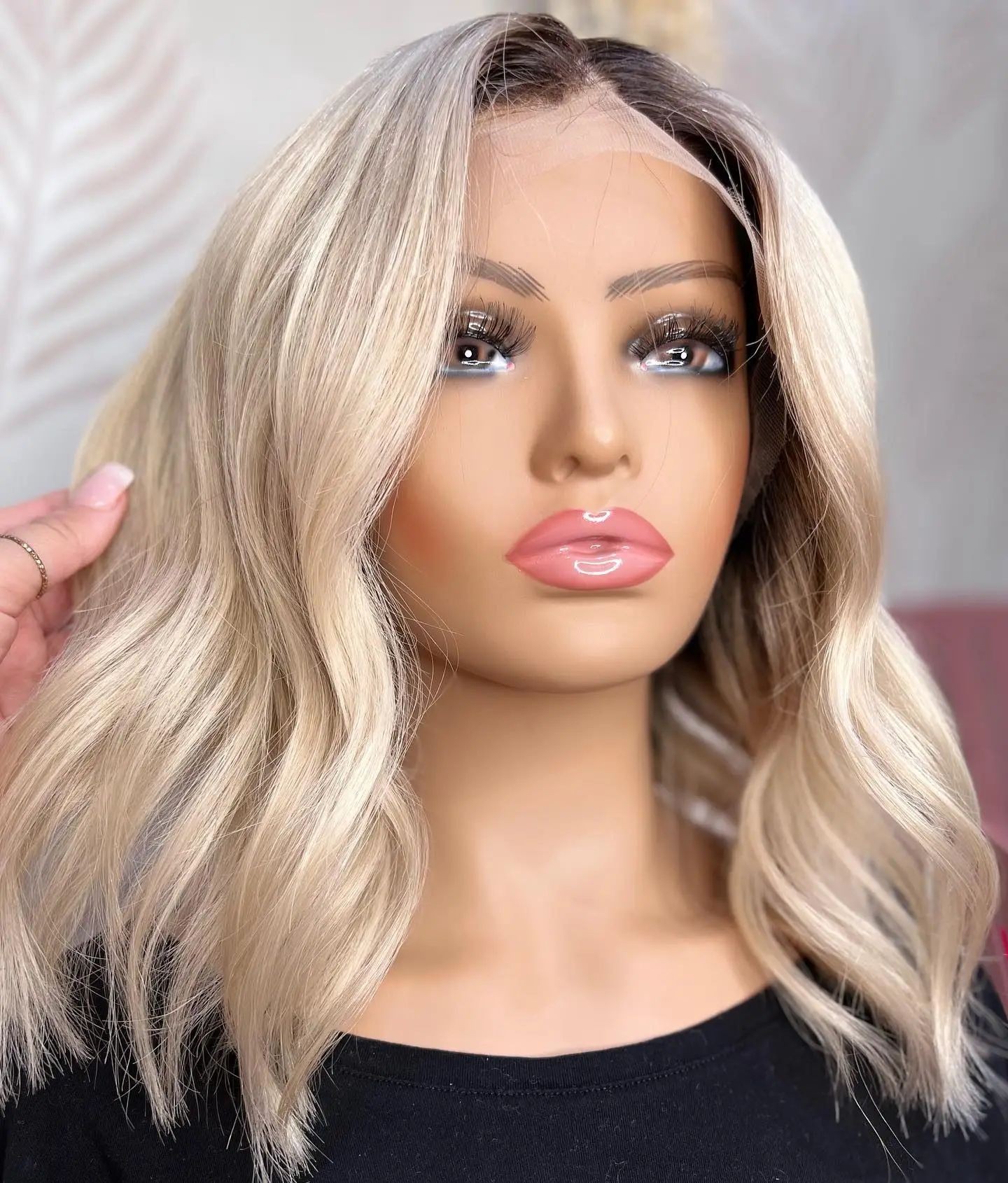 Ombre bionda 13x6 parrucca anteriore in pizzo per le donne 14 "parrucca corta naturale onda Bob con radici Pre pizzicate pizzo anteriore capelli umani Wigs150