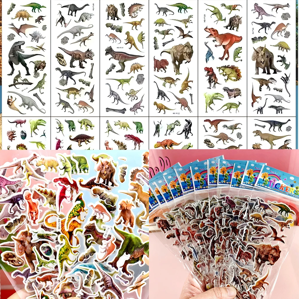 

12pcs Cool Jurassic Dinosaurs Cartoon Bubble Stickers Kid Toy for Notebook Suitcase Laptop Car DIY Waterproof Decoration Sticker