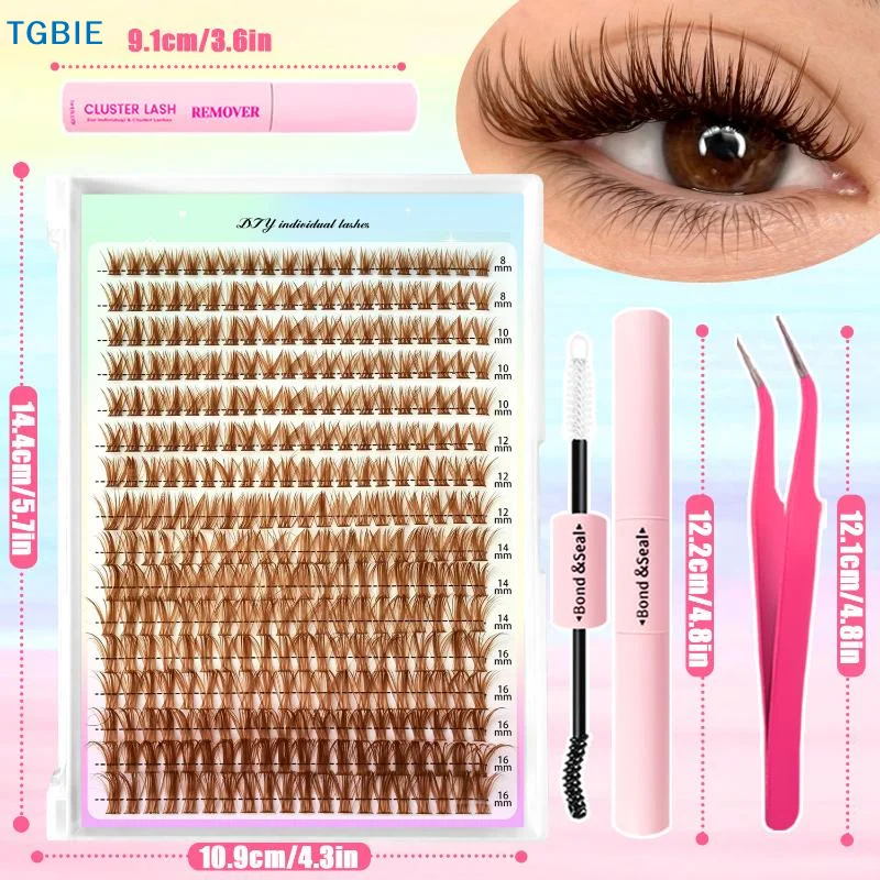 [TL]【TL】1 Set Warm-Toned Brown Lashes Brown Lash Cluster Kit Match Light Brown Hair Hues For Long Total Beginner Friendly