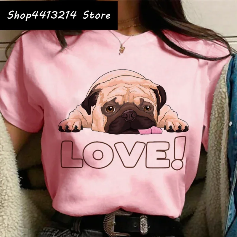 Cute pug anime Harajuku streetwear T-shirt women funny cartoon pug mom tshirt kawaii graphic t shirt Korean style top tee female