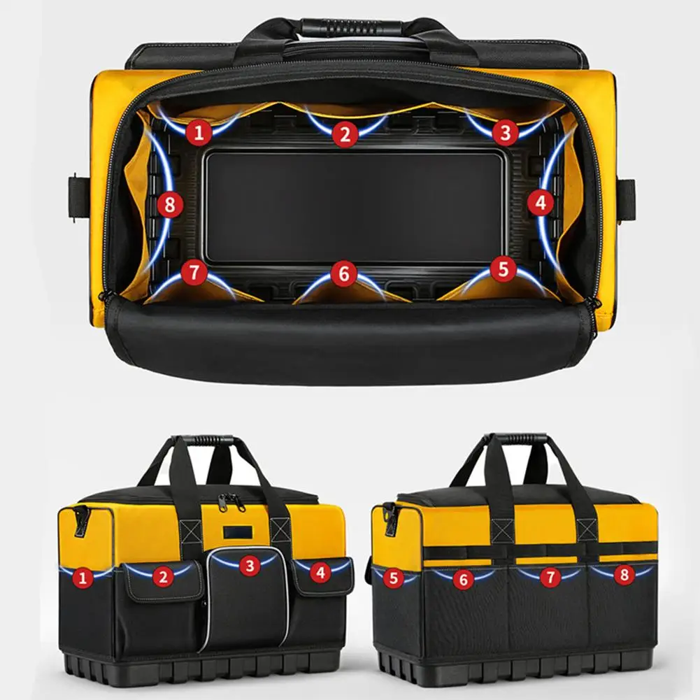 Large Capacity Multifunctional Hardware Tool Bag Waterproof Wear-Resistant Multi Pockets Maintenance Storage Bag with Strap