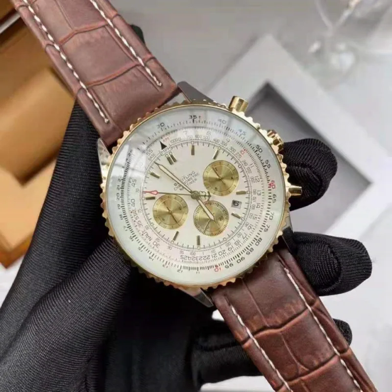 2025 Reloj de cuarzo de acero inoxidable de lujo para hombre, cristal de zafiro multifunción de 6 manecillas, resistente al agua, fecha de calendario de 100M