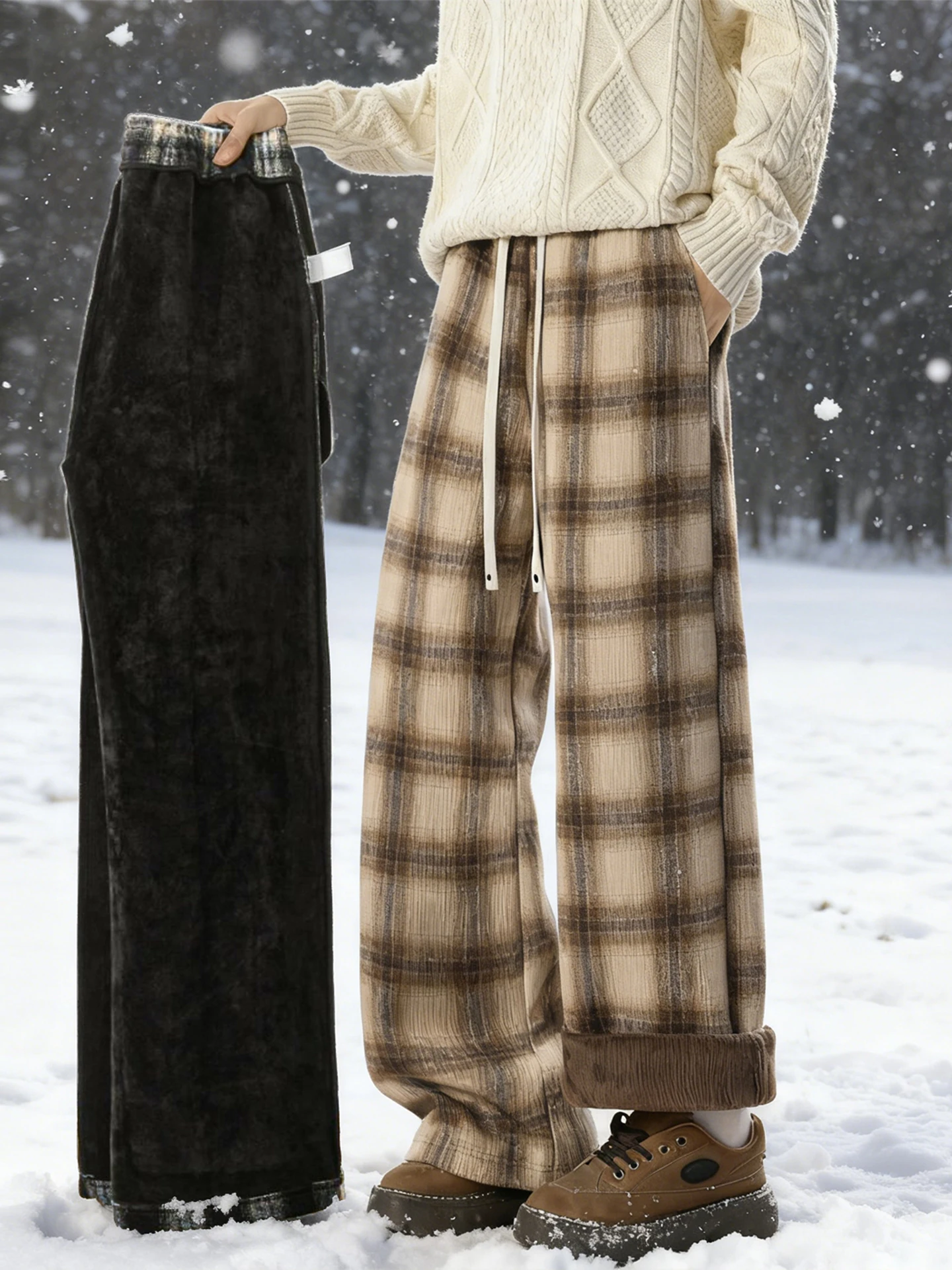 

below Zero 40 Deee Northeast Cotton Pants Men Winter Khaki Fce Lined Thiened Plaid Pants Woolen Sweatpants Straight Le...