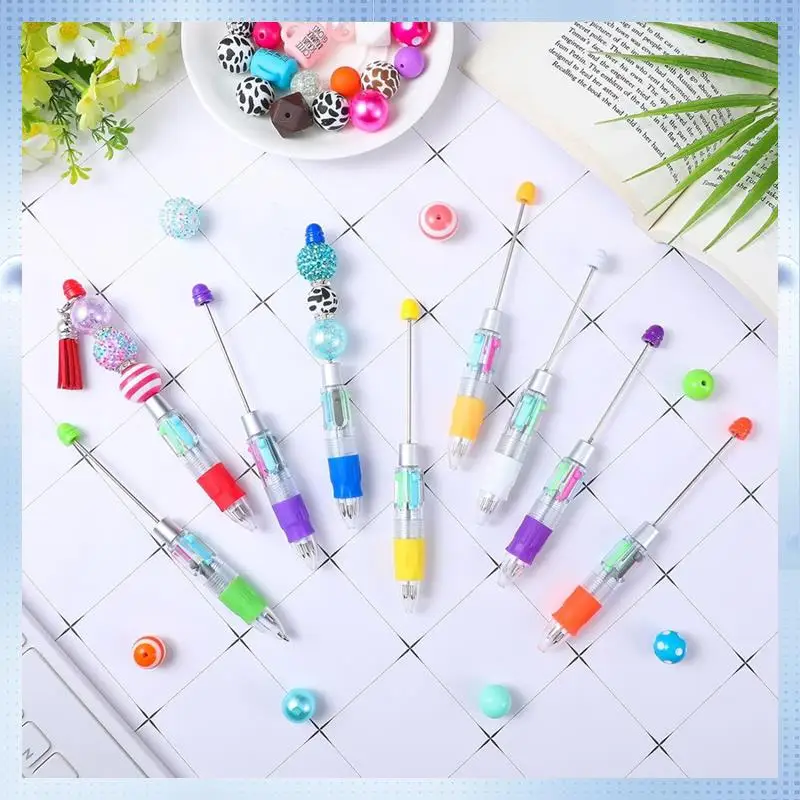 A82Q-12 Pcs Multicolor Beadable Pens 4In1 Colored Beads Pen Retractable Ballpoint Pens For DIY Making Kit Students Children Dura