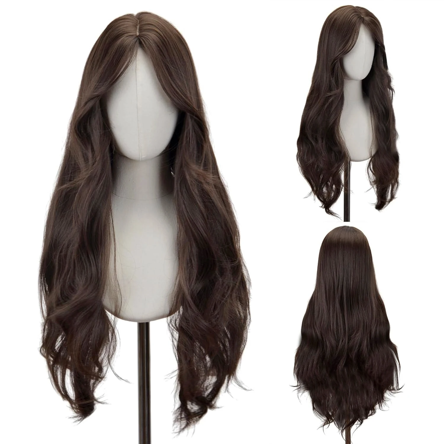 Synthetic Middle Part Wig without Bangs Dark Brown Daily Use Natural Hair Heat Resistant Long Wigs for Women