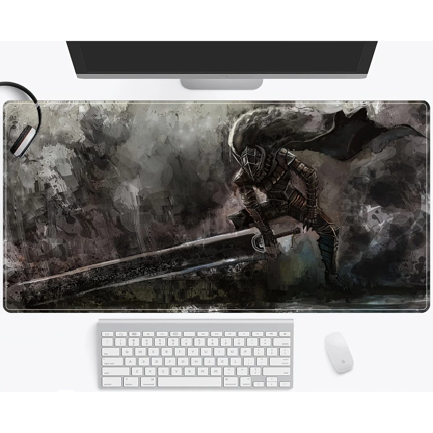 Large Gaming Mouse Pad 900x400MM Berserker Anime XXL Computer PC Stitched Edges for Office and Desk accessories Non-Slip Rubber