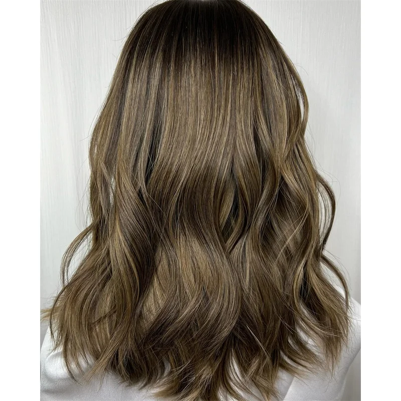 Balayage Ash Brown Highlight Bob Wave13x4 Lace Front  Wigs