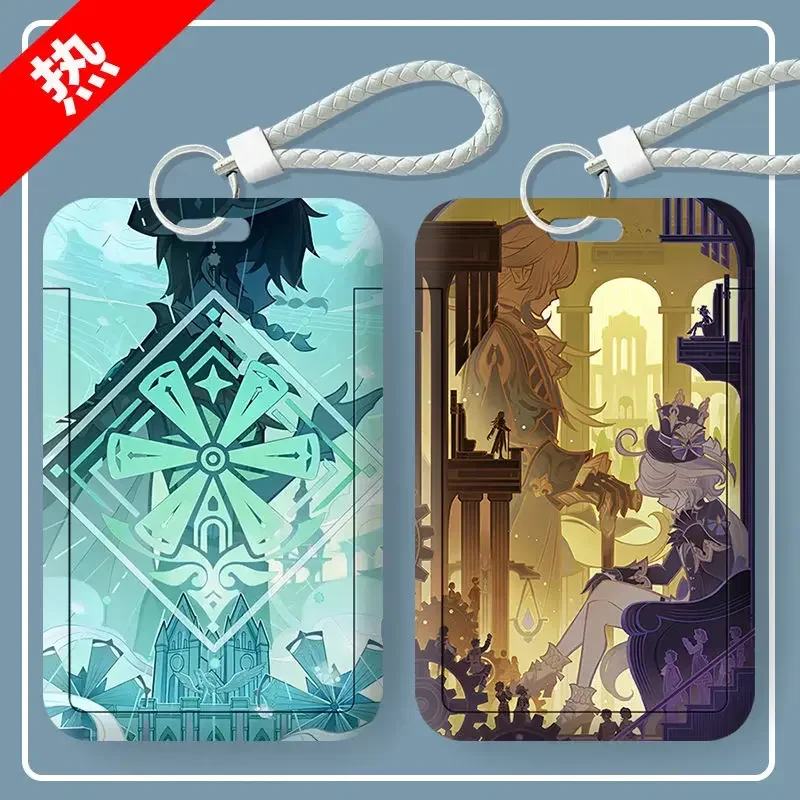 Genshin Impact Character Cards Genius Invokation TCG Pattern Retractable Credit Card Holders Bank ID Holders Bus Card Cover Case