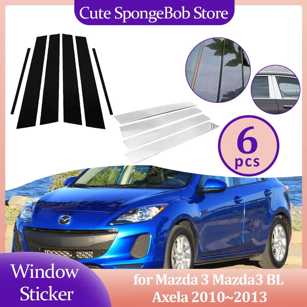 Car Door Window Trim Cover for Mazda 3 Mazda3 BL Axela 2010~2013 2011 Carbon Fiber Chrome Sticker Pillar Posts Decal Accessories