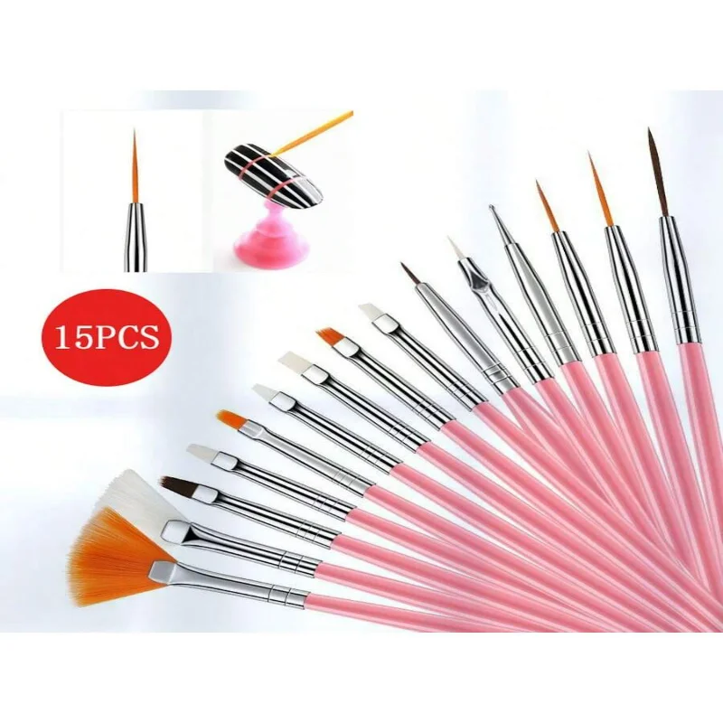 

15 шт. пластиковый набор кистей для ногтей, кисть для очистки пыли, ручка для фототерапии, ручка для резьбы по ногтям, набор цветных ручек для рисования N