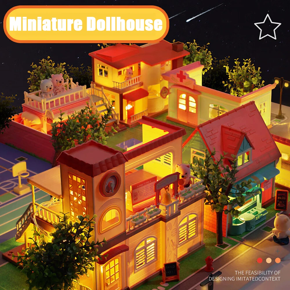 Casa delle bambole in scala 1:12 Mini Villa Negozio di gelati Supermercato Scuola Scena ospedaliera Cottage Modello Mobili in miniatura Ragazza Giocattolo Regalo