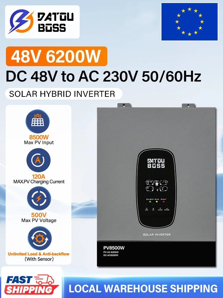 DATOUBOSS Hybride Solar Inverter 48V 6200W MPPT Solar Charger Grid Tie Off Grid Dual Mode Ingebouwde Anti-Backflow Onbeperkte Belasting - afbeelding 2