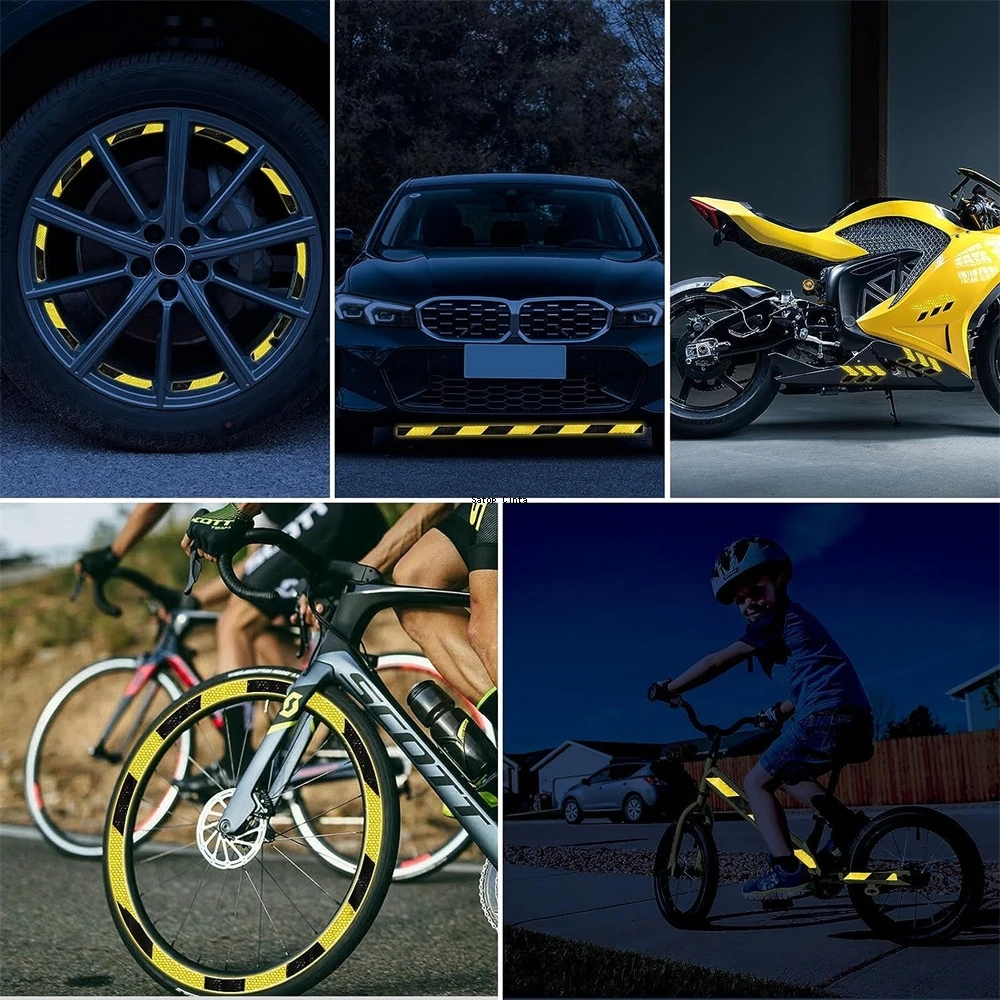 8Inchx16FT Waterproof Reflective Twill Tape Fluorescent Yellow-Black Adhesive High Visibility Warning Safety Conspicuous Sticker