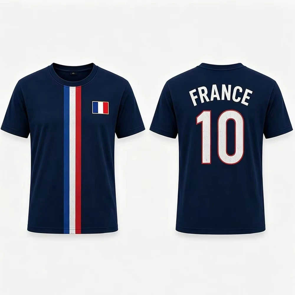 Men's football jersey T-shirt, featuring the French team's flag and number 10 print, perfect for fans