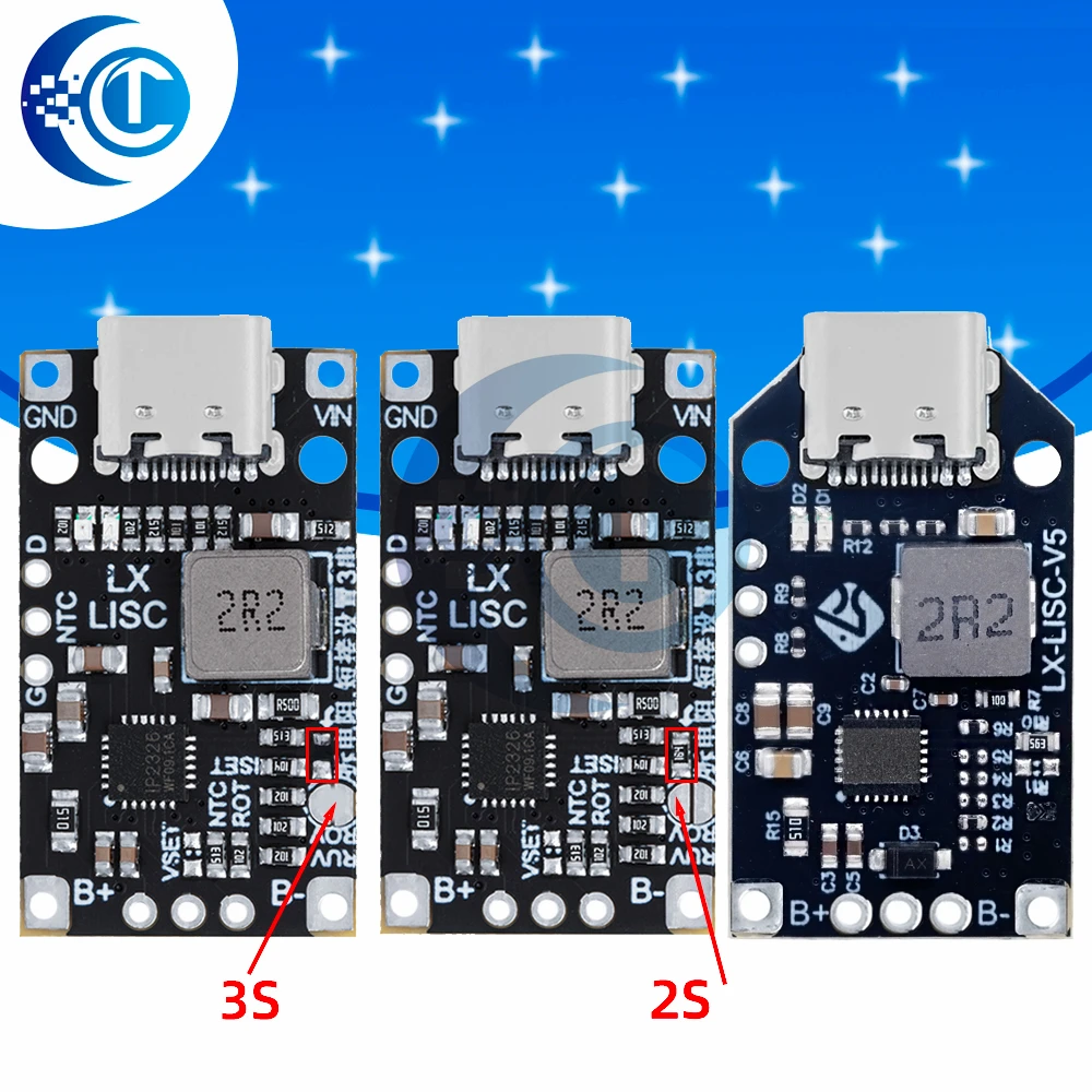 Type-C USB 2-3S BMS 15W 8.4V 12.6V 1.5A Lithium Battery Charging Boost Module With Balanced Support Fast Charge With Indicator