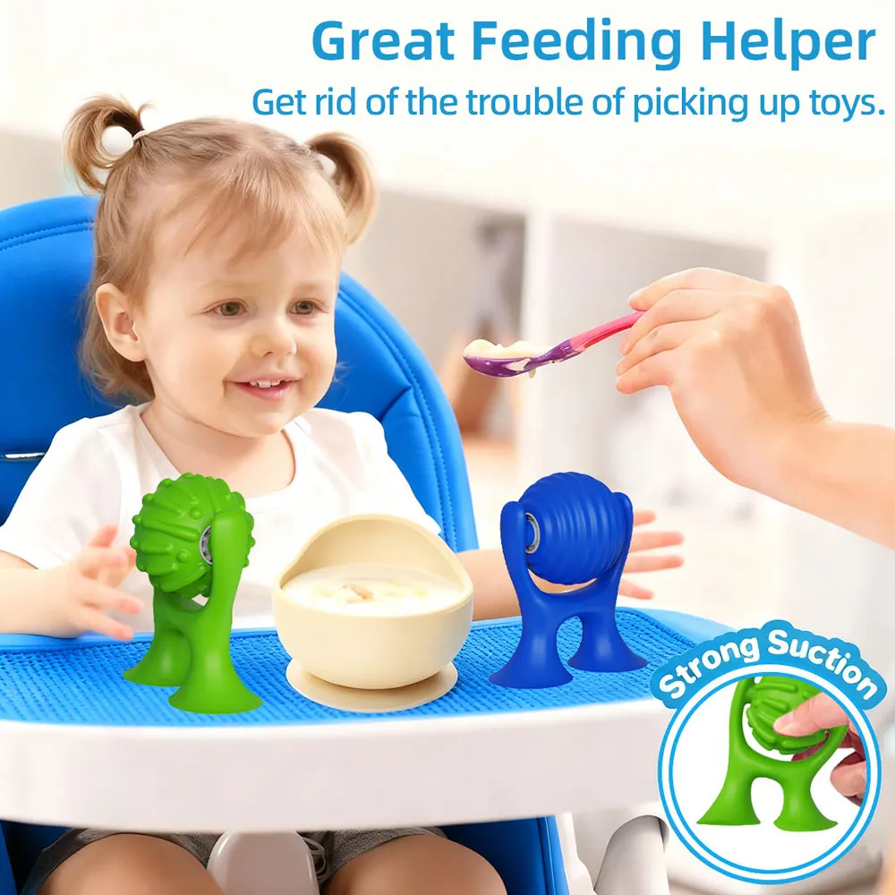2PCS New Silicone Sensory Fidget Toy, Multi-Textured Desktop Spinning Toy with Suction Cup, Calming Stress Relief Toy