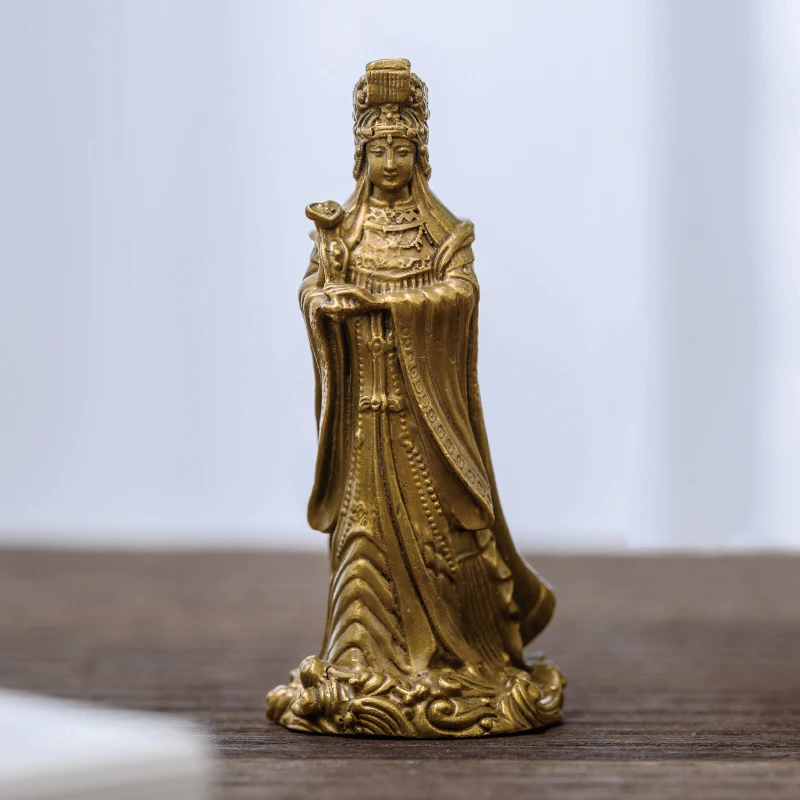 

SIMPLE PRACTICE Decoration of Mazu Empress Statue Brass small portable Buddha beautiful and exquisite decorations