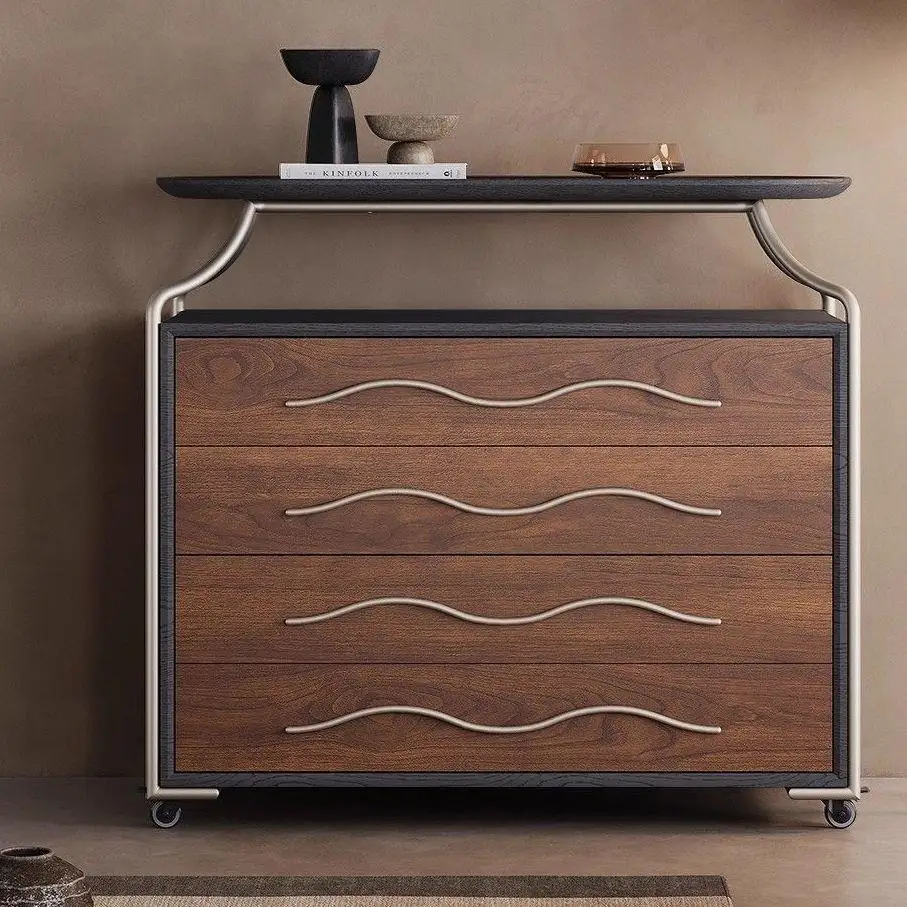 Living room solid wood four-chest dining room dining side cabinet mobile bedroom stainless steel chest