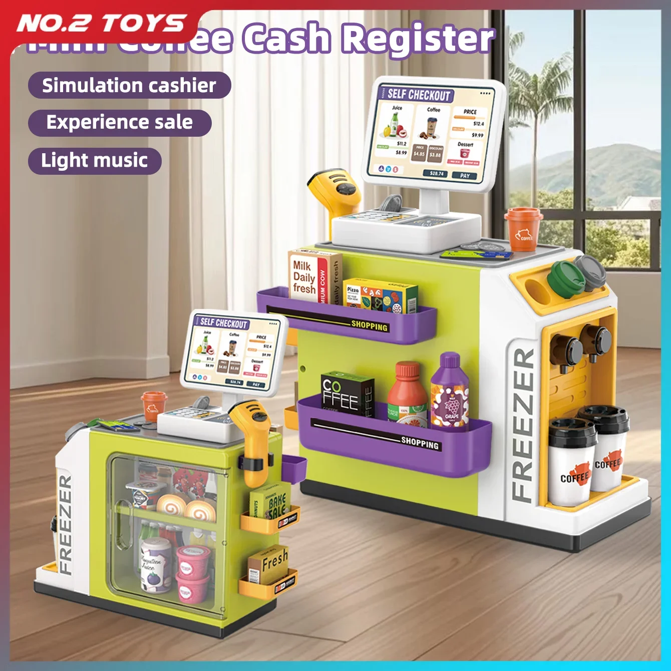 Children's Vending Cash Register Set Counter Coffee Simulate Supermarket Shopping Toy Accessories Kids Role Play Toys Xmas Gifts