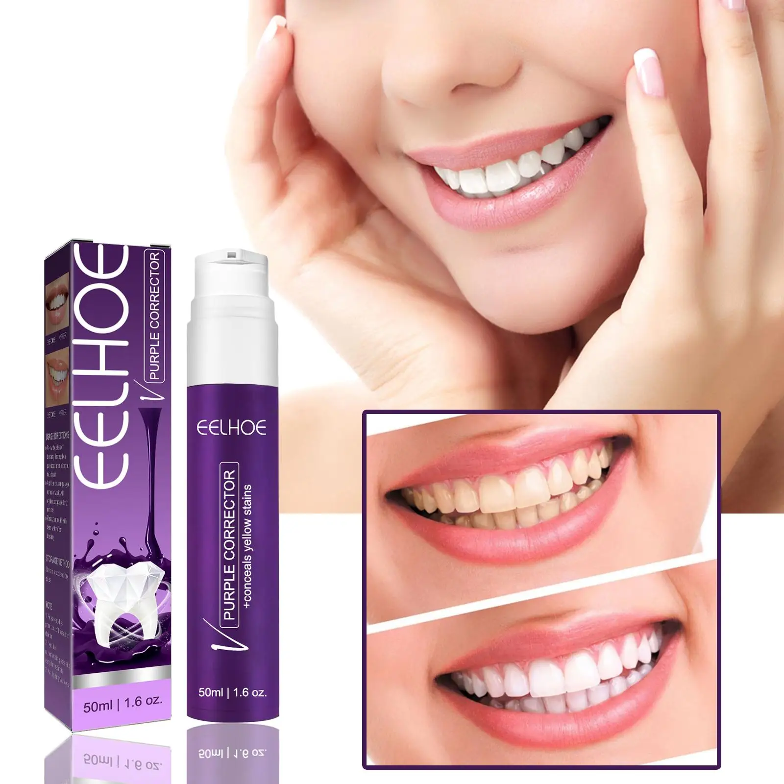 Purple Safe Whitening Dentífrico, Dente Respiratório Refrescante, Mousse de Dentista, Dentes de Limpeza, Cuidados com Espuma Placa, Remoção, Tee J6B8, 50ml