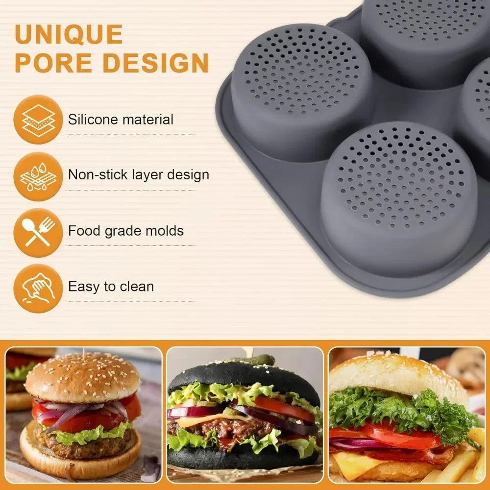 For Round Silicone Hamburger Mould 10 Cm for Buns, Hamburgers and Muffins Silicone Brushes, Kitchen Cooking Tools Included