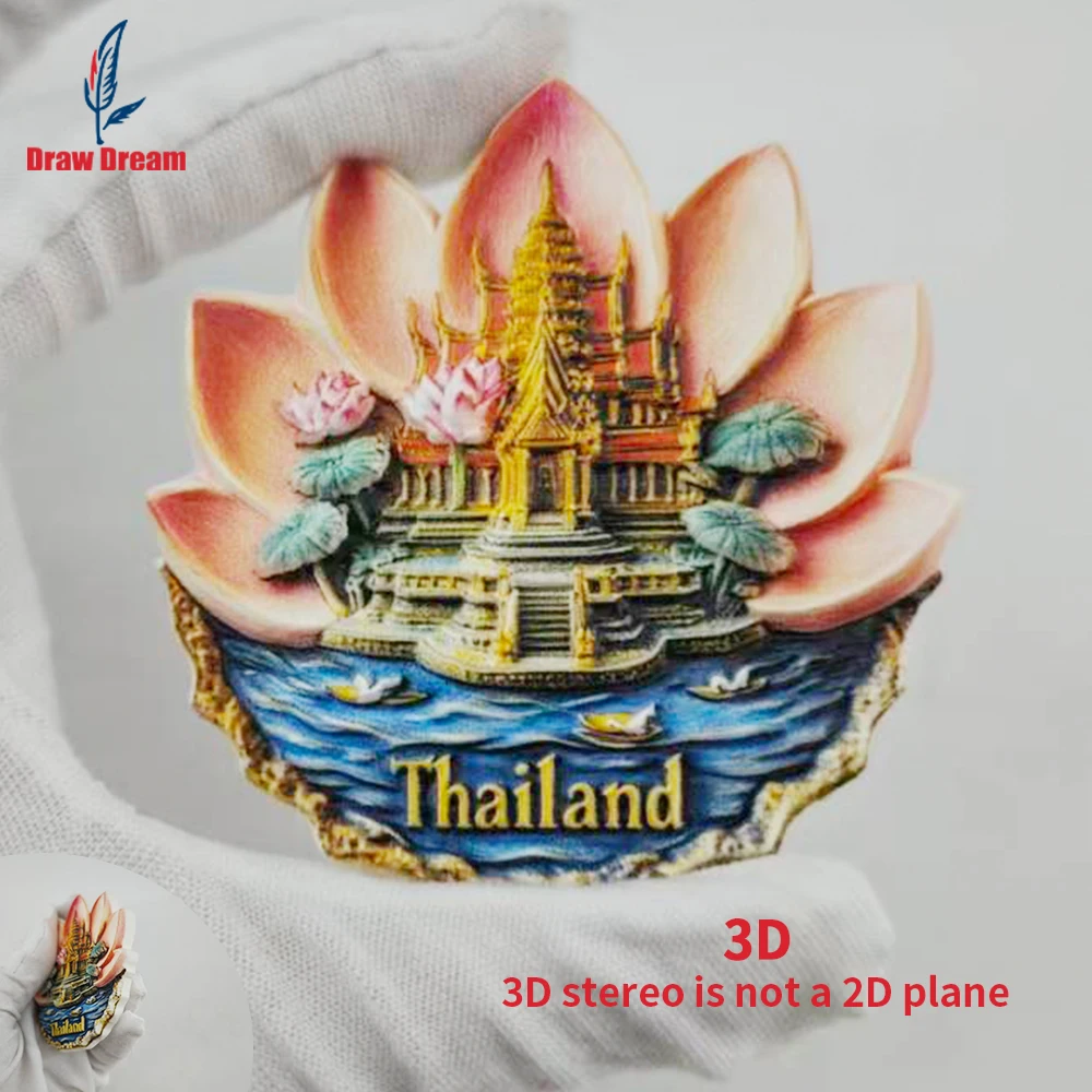 1Pc Thai Creative 3D Embossed Refrigerator Magnet World Travel Souvenir Collection Suitable for Home and Office Decoration, Personalized Exclusive Travel Souvenir Magnetic Refrigerator Magnet Home Decoration, Kitchen, Room, Office, Cabinet Crafts Gift, Holiday Souvenir, Exquisite Small Gift