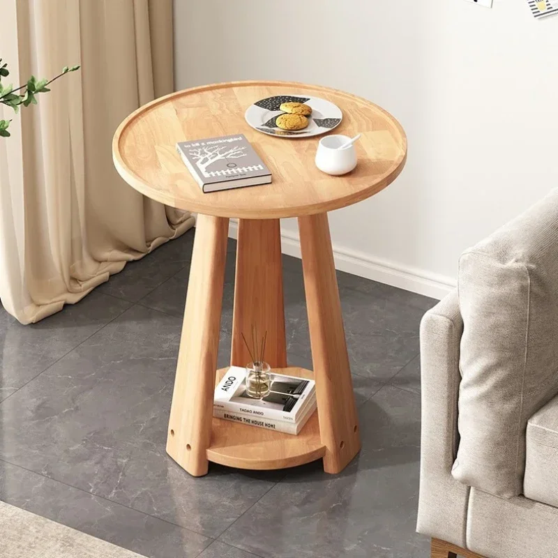 Multi-functional Sofa side few household living room double small round table solid wood coffee table