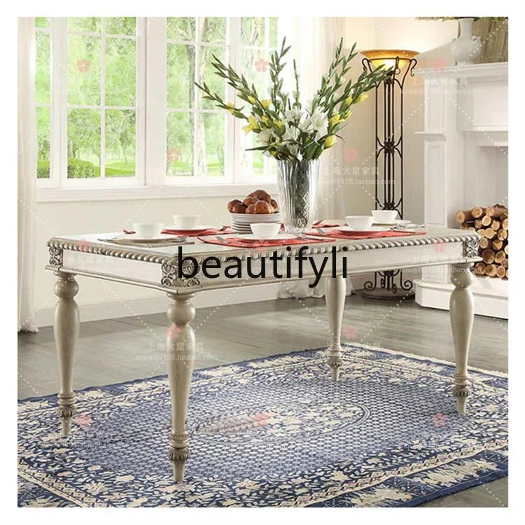 

American rural retro rectangular dining table Mediterranean simple dining table and chair combination2936