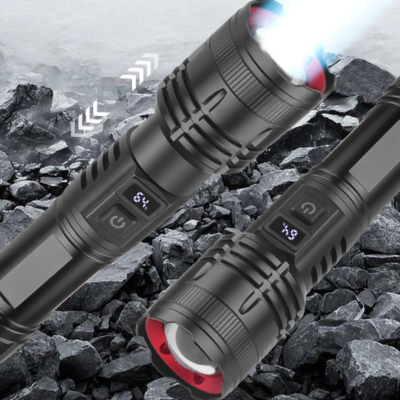 5 multifunctional strong light long range ultra bright flashlight upgrade digital power display telescopic zoom band output