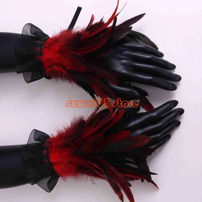 

D46C Ethnic Roleplay Hand Cuffs Feathered Arm Sleeves Vintage Women Theme Party Props