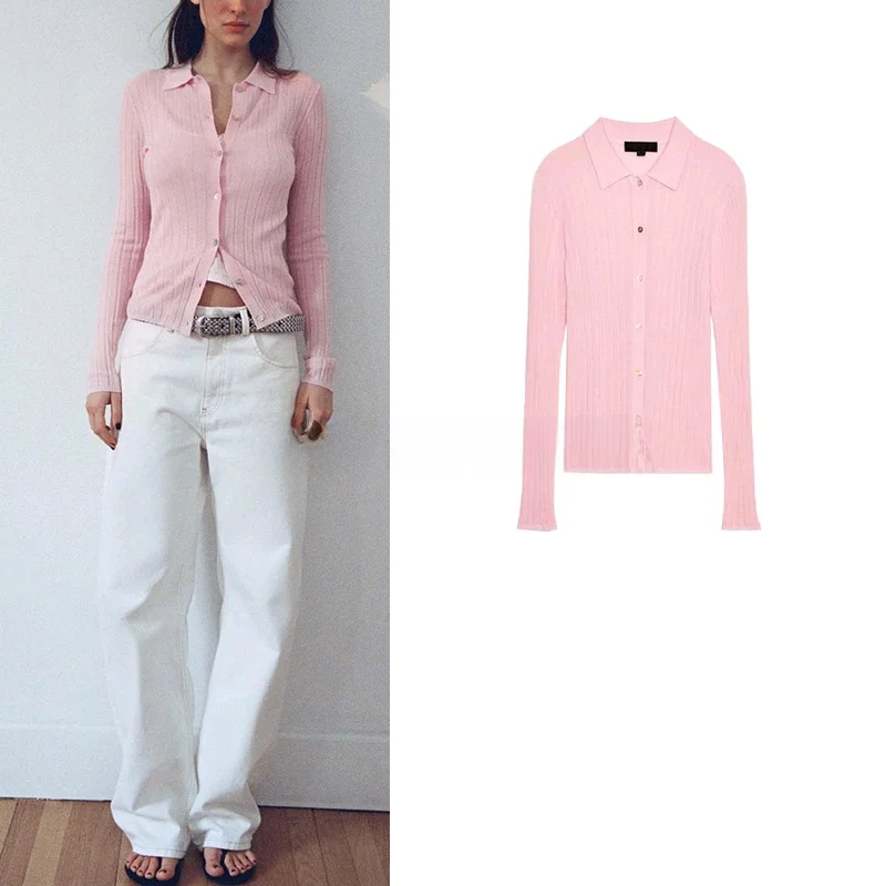 

Spring New Arrival Women's Wool Blend Ribbed Collar Long Sve Knitted Open Cardigan Outerwear Slim Fit Commute Sle