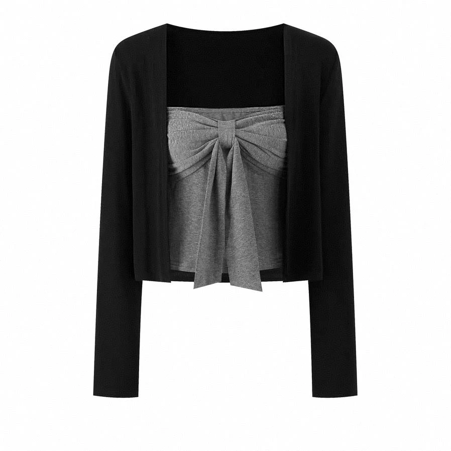 

Slim Fit Short Sleeveless Cardigan Top Women's Fashion Spring Autumn Winter Open Front Light Weight Long Sleeve T-Shirt