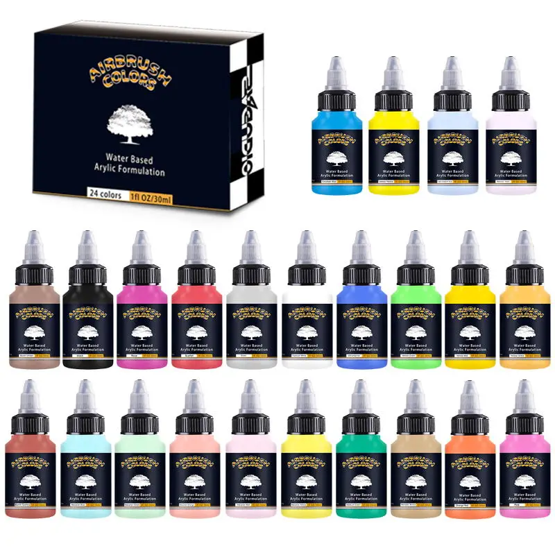 

SAGUD 24 Colors Airbrush Acrylic Paint Sets Water-Based Spray Paint Ready to Airbrush for Beginners Hobbyist (2 Kits for Choose)