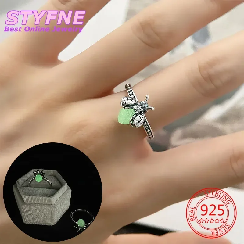 Sterling Silver 925 Firefly Ring that Glows Gift Silver Jewelry for Women Birthday Party Exquisite Jewelry Matching