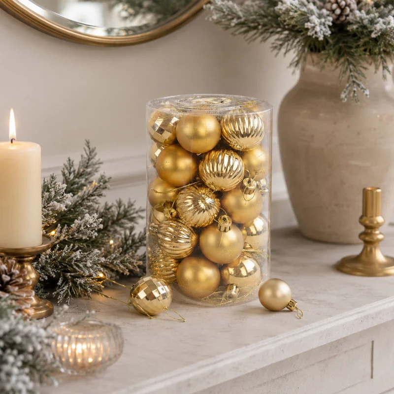 34Pcs/Box 4cm Christmas Ball Decoration Xmas Tree Pendent Ornaments for Home Decor Navidad New Year 2026 Party Gift Supplies