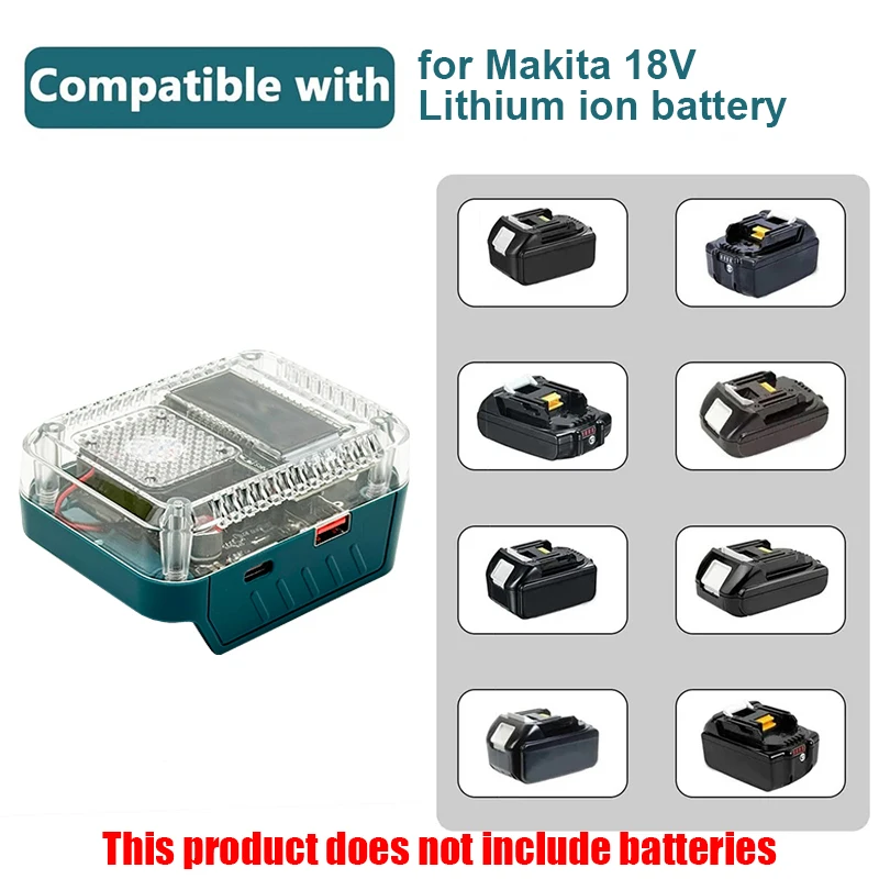 BL1830 Portable Digital Display Adapter Max. 138W Fast Charger Converter For Makita 18V Lithium Battery USB Type-C Power Bank