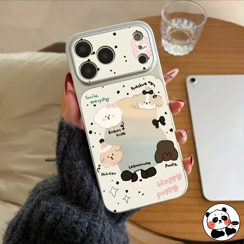 Cute Puppy Mirror Phone Case For Samsung Galaxy A57 M56 F56 A37 M36 F36 A37 M36 A51 A50S A73 A72 A71 F42 M40S Cartoon Dog Cover