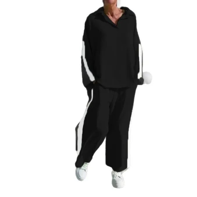 Women's  Autumn Fashion New Sports Outfits Casual Loose Striped Print Tops And Jogger Pants Two Pieces Sets Women