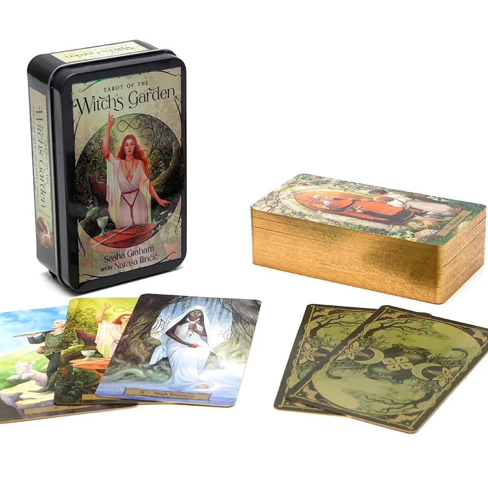 Tarot of The Witch's Garden 78 Pcs Cards with Gilded Edges In A Tin Box for Beginners 10.3*6cm