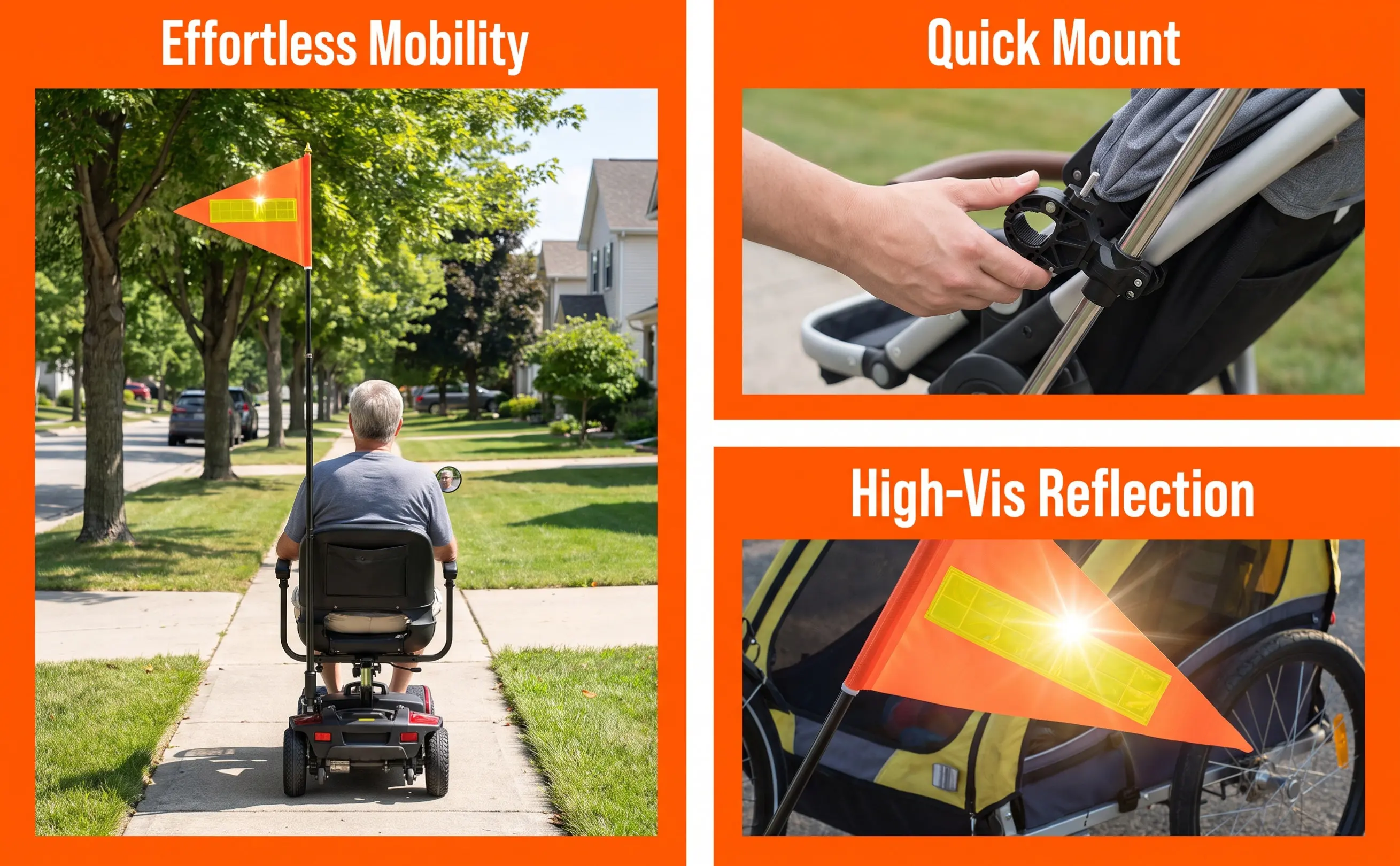 Bike Safety Flag and Scooters Bicycle with Pole High Visibility Adult Mobility
