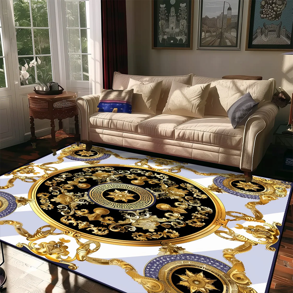 

European Style Luxury Gold Carpet for Living Room Decor Sofa Side MAT Non-slip Marble Rugs for Bedroom Large Lounge Floor Mats