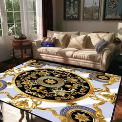 European Style Luxury Gold Carpet for Living Room Decor Sofa Side MAT Non-slip Marble Rugs for Bedroom Large Lounge Floor Mats