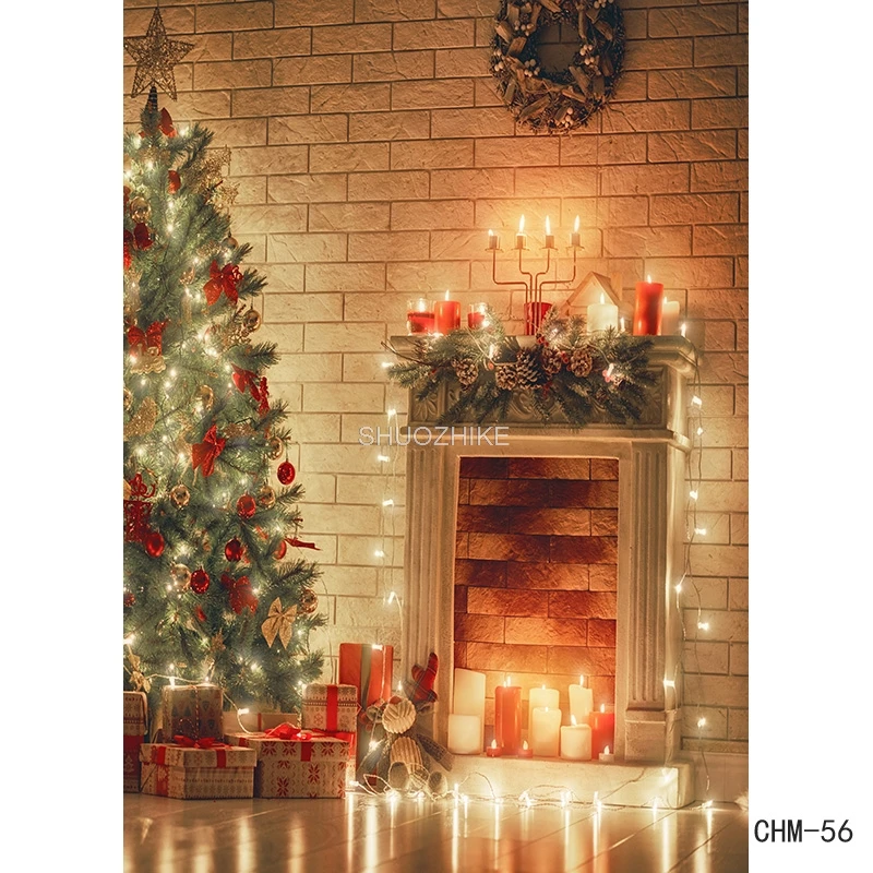Foto realistische Stoff Weihnachten Tag Fotografie Hintergründe Prop Weihnachts baum Kamin fotografischen Hintergrund Stoff CHM-019