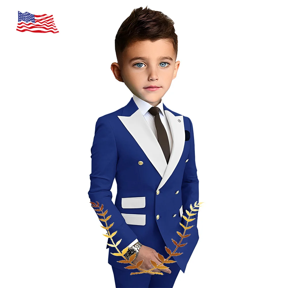 Orange Suit for Boys Wedding Double Breasted Jacket Pants Tuxedo 2 Piece Set Peak Lapel Blazer Formal Kids Outfit 2-16 Years Old